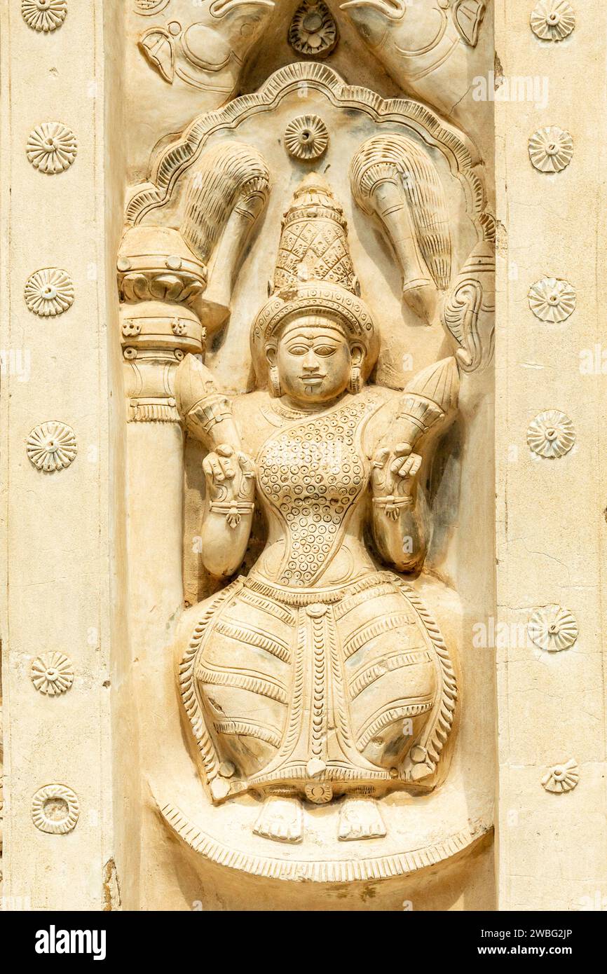 Tempio di Kailasanathar, antiche statue di idolo, Kanchipuram, regione di Tondaimandalam, Tamil Nadu, India meridionale Foto Stock