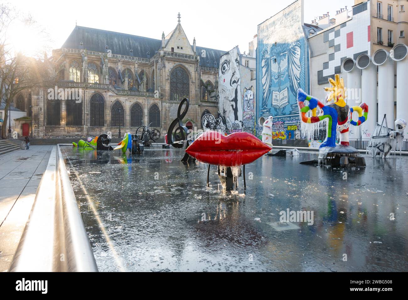 parigi, ile de france, la Fontana di Stravinsky (francese: La Fontaine Stravinsky), solo editoriale. Foto Stock
