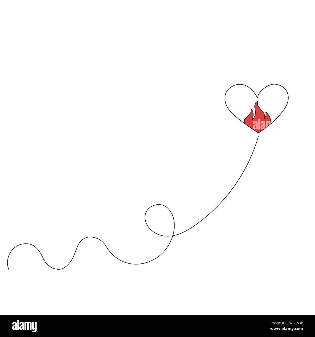 Il cuore di un doodle disegnato a mano, il simbolo dell'amore. Linea fuoco cuore e fiamma. Illustrazione vettoriale Illustrazione Vettoriale