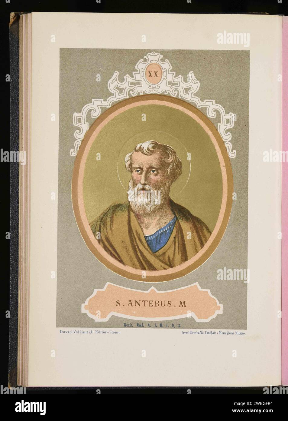 Un'incisione del 1879 di Papa Antero. Papa Antero fu pontefice dall'AD235-AD236, morì dopo soli 43 giorni di mandato. Era il diciannovesimo papa. Foto Stock