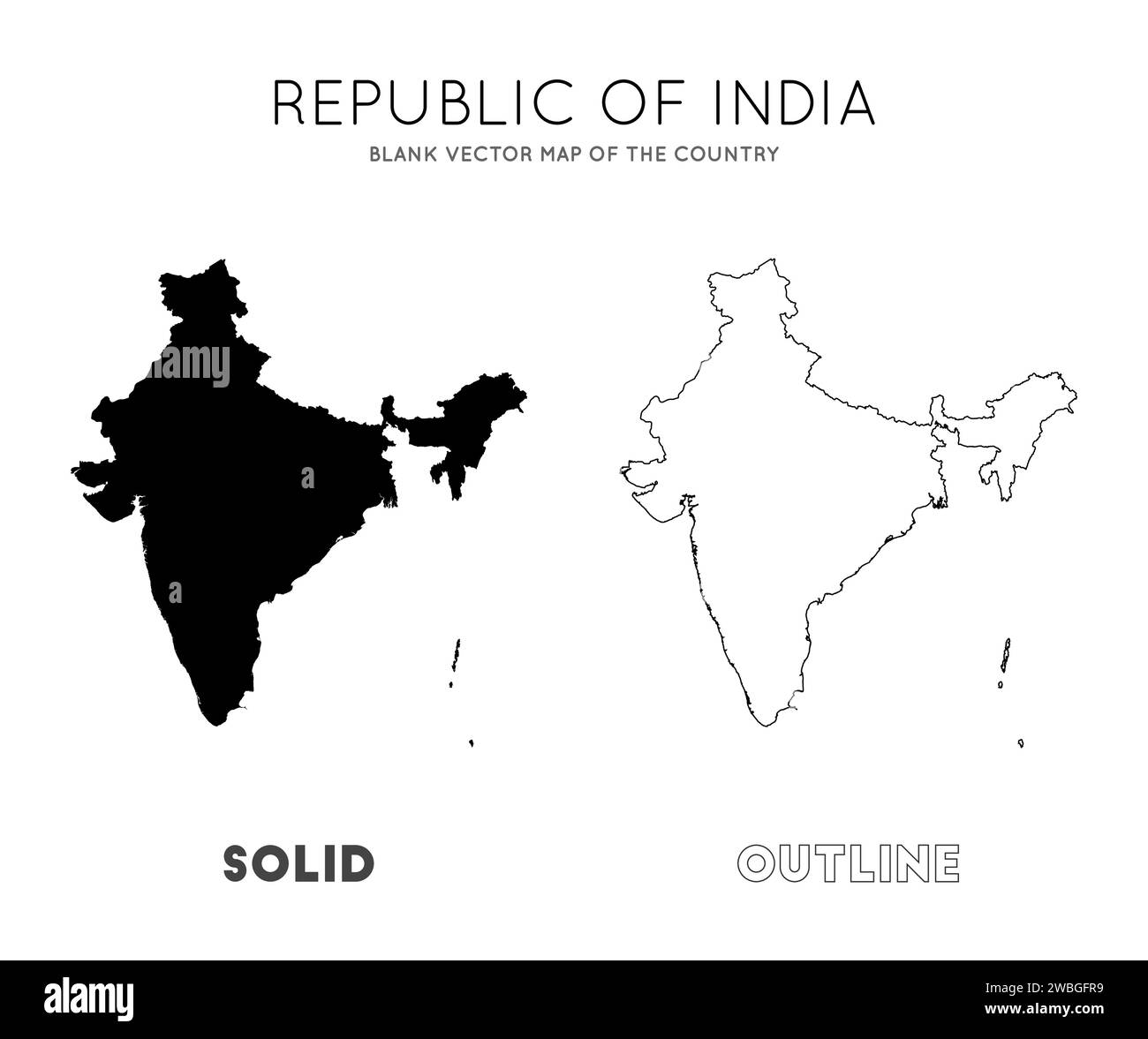 Mappa dell'India. Mappa vettoriale vuota del Paese. Borders of India per la tua infografica. Illustrazione vettoriale. Illustrazione Vettoriale