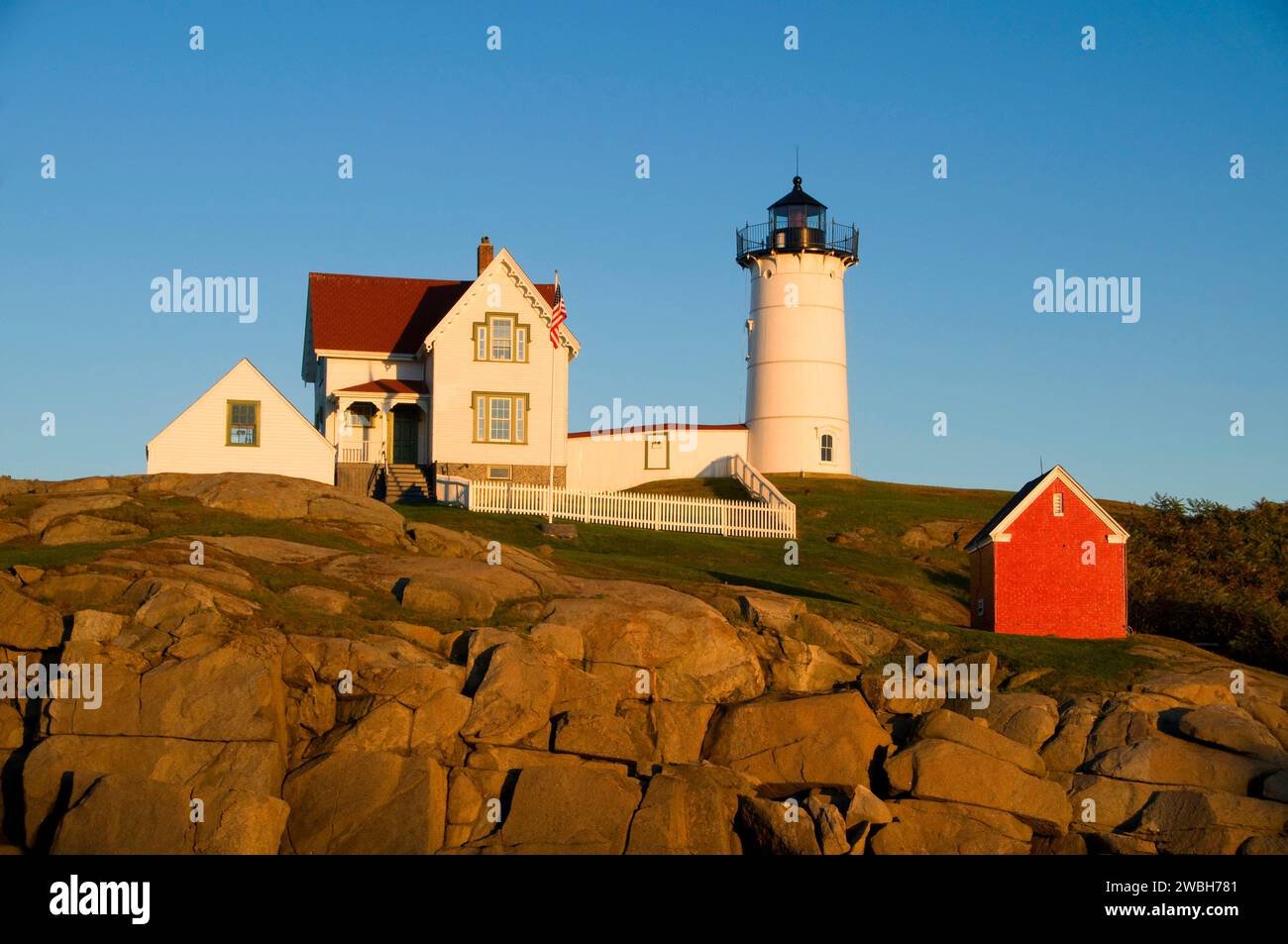 Nubble faro, Cape Neddick Stazione di luce, Sohier Park, York Beach, Maine Foto Stock