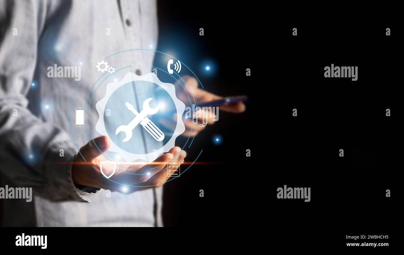 Il servizio post-vendita supporta il business e l'assistenza clienti. concetto di tecnologia aziendale Foto Stock