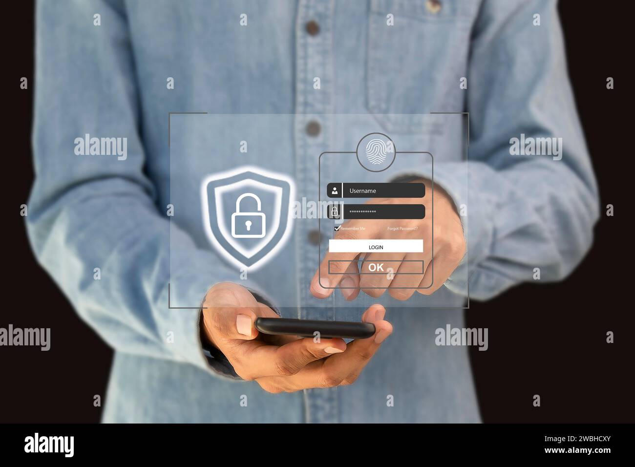 Sistema di autenticazione utente con concetto di cibersicurezza con nome utente e password la tecnologia di sicurezza protegge le informazioni personali. Foto Stock