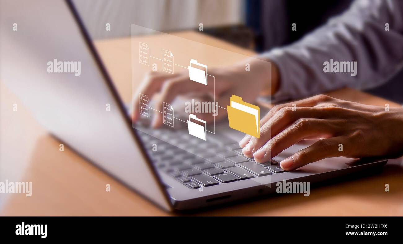 Gestione dei documenti organizzazione delle informazioni di organizzazione visualizzazione dei documenti gestione dei record efficiente software di informazioni sui file di documenti online Foto Stock