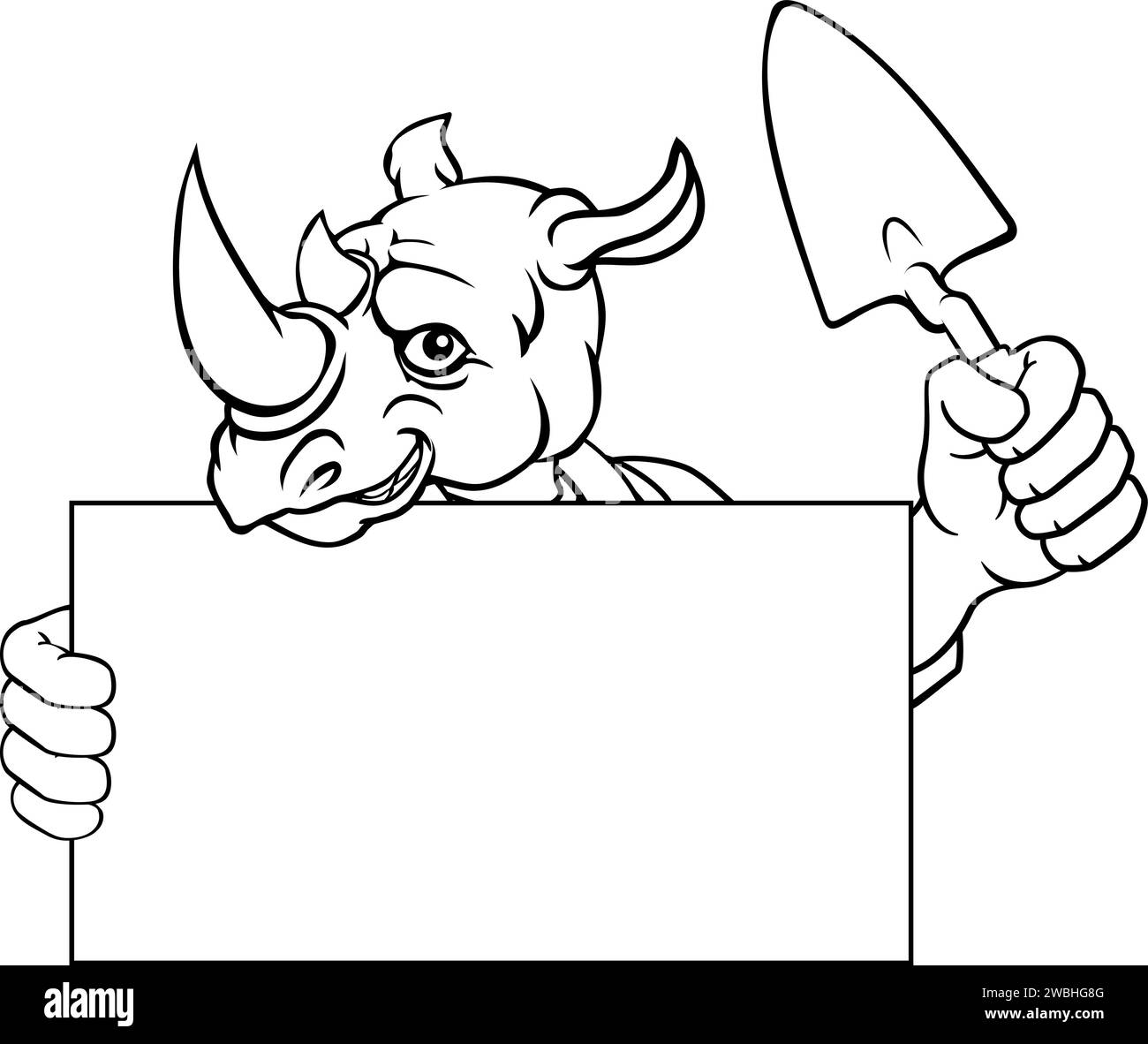 Utensile per cazzuola Rhino per muratore Handyman Mascot Illustrazione Vettoriale