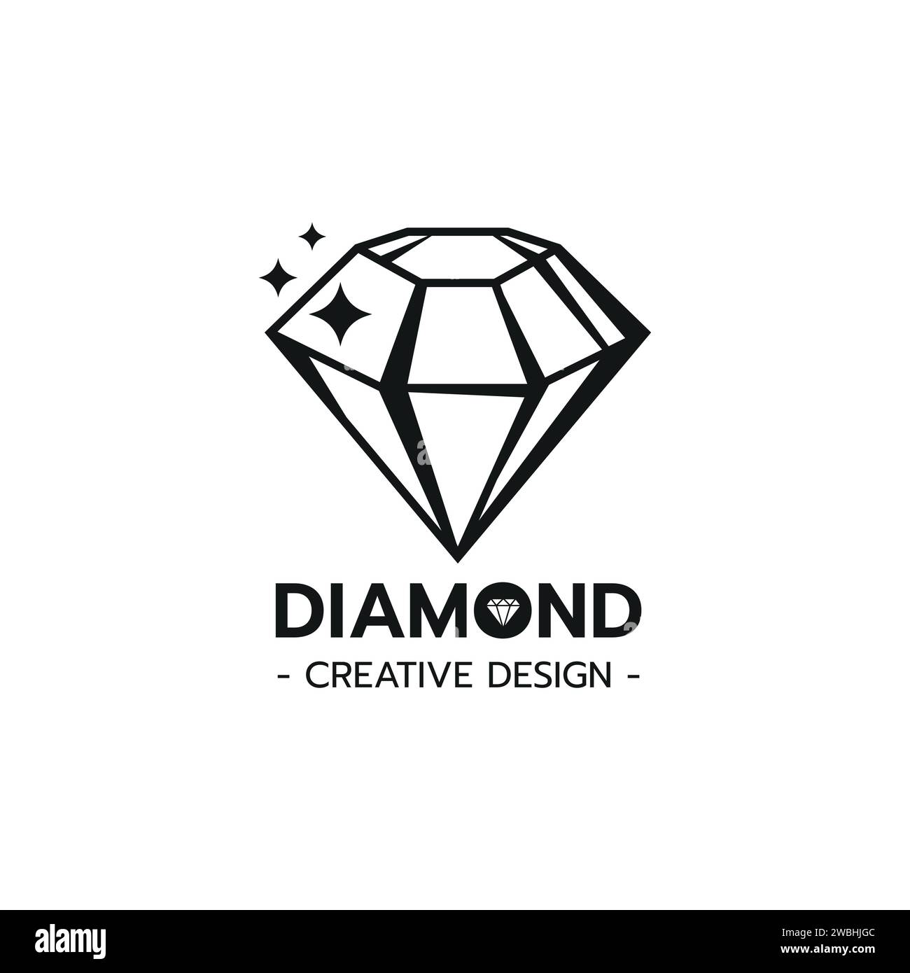 Modello con logo Beautiful Diamond Jewelry, immagine stilizzata dell'icona con il logo Diamond, illustrazioni della linea di gioielli Diamond su sfondo bianco illustrazione vettoriale Illustrazione Vettoriale
