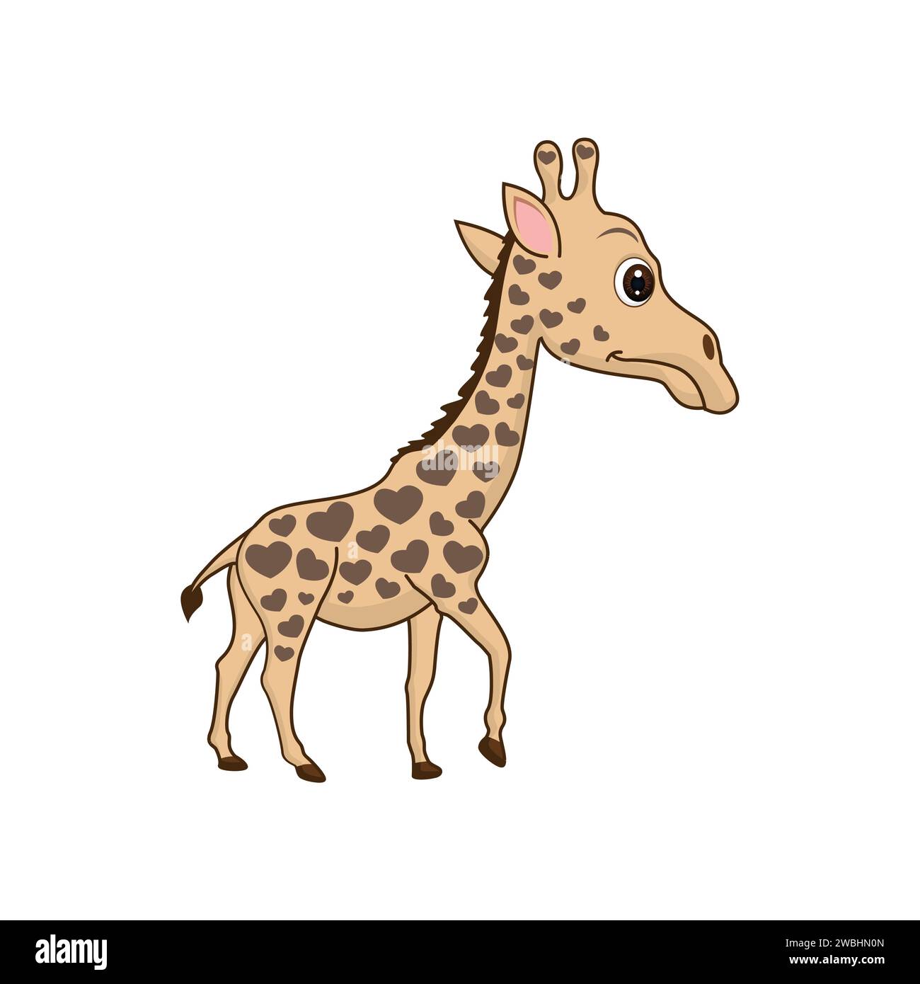 Graziosa giraffa isolata in stile cartone animato. Giraffa mascotte su sfondo bianco illustrazione vettoriale Illustrazione Vettoriale