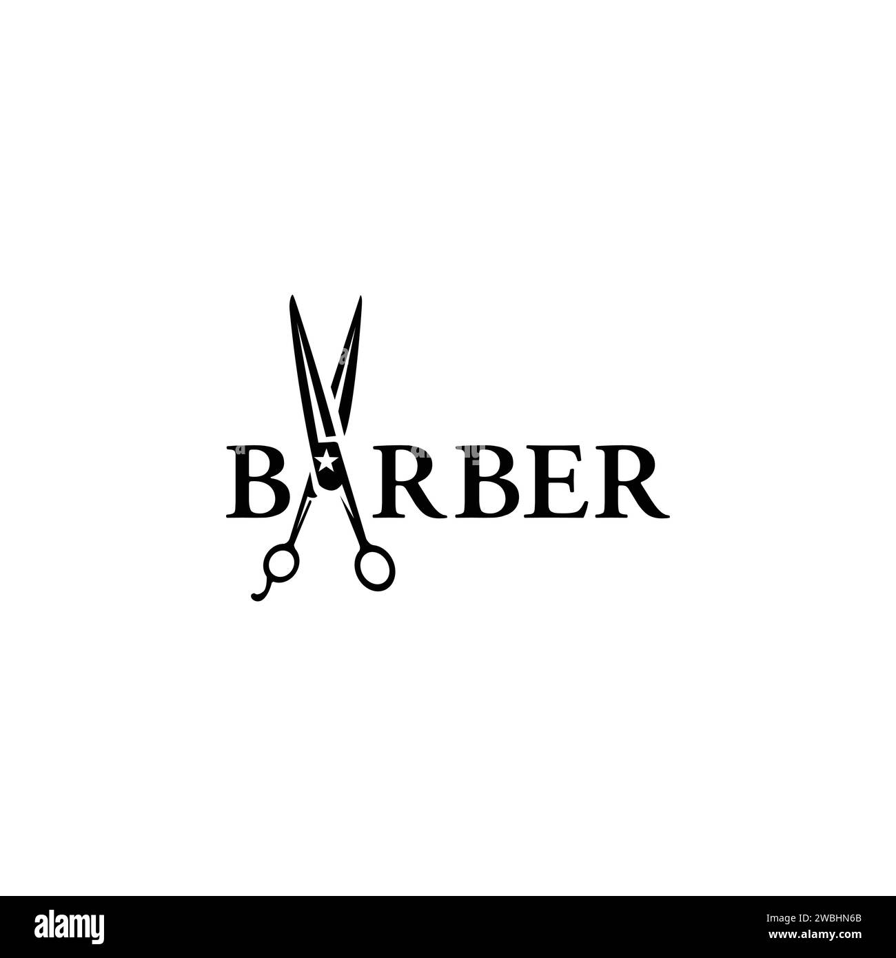 Modello con logo Barber Shop stilizzato su sfondo bianco illustrazione vettoriale . Collezione di elementi di design per emblemi, logo, etichette. barbiere Illustrazione Vettoriale