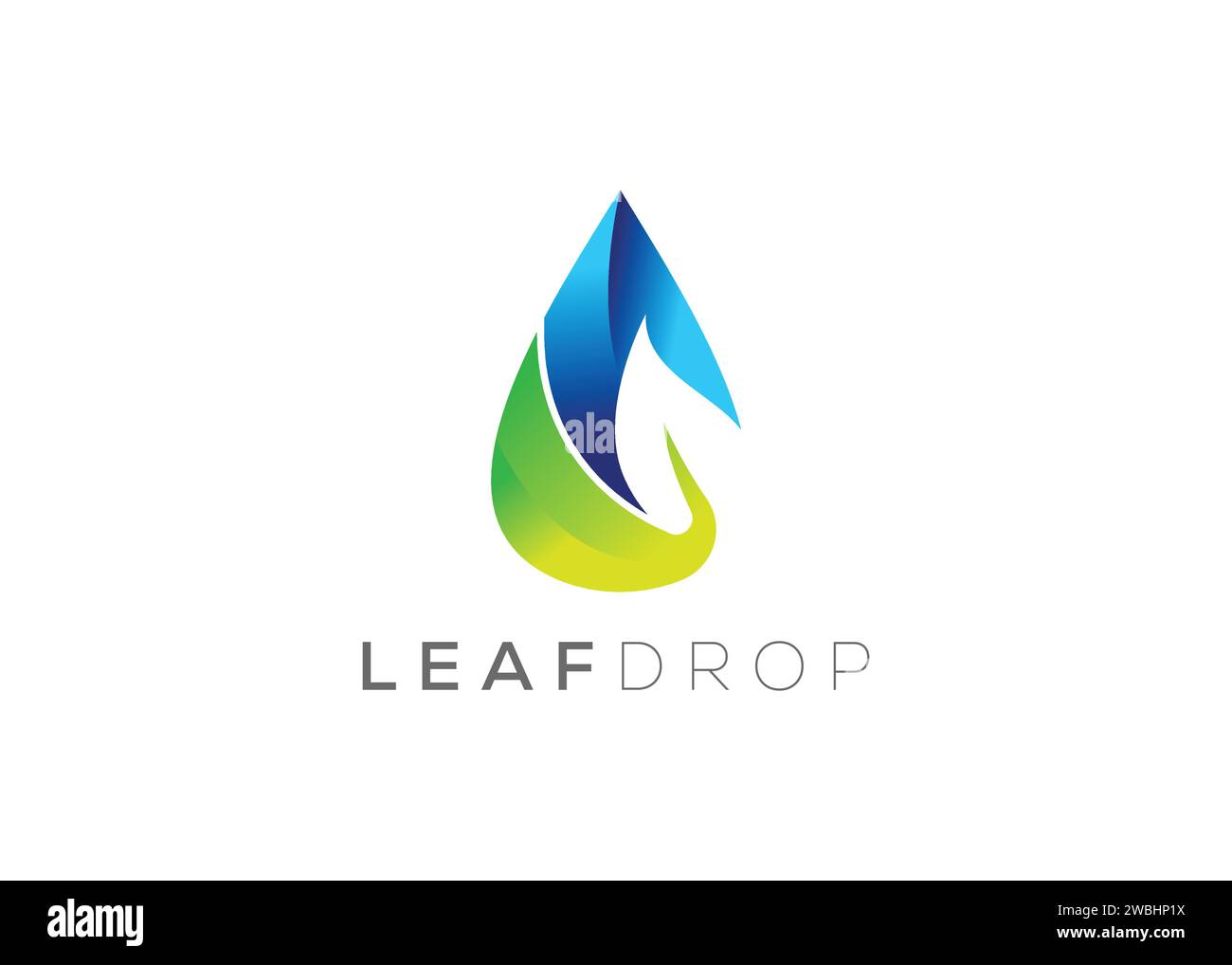 Modello vettoriale con logo a goccia d'acqua e foglia verde. Logo vettore delle gocce d'acqua naturali Illustrazione Vettoriale