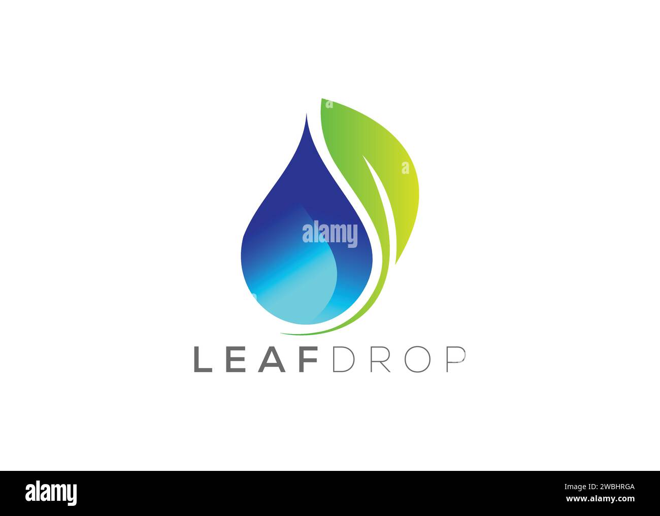 Modello vettoriale con logo a goccia d'acqua e foglia verde. Logo vettore delle gocce d'acqua naturali Illustrazione Vettoriale