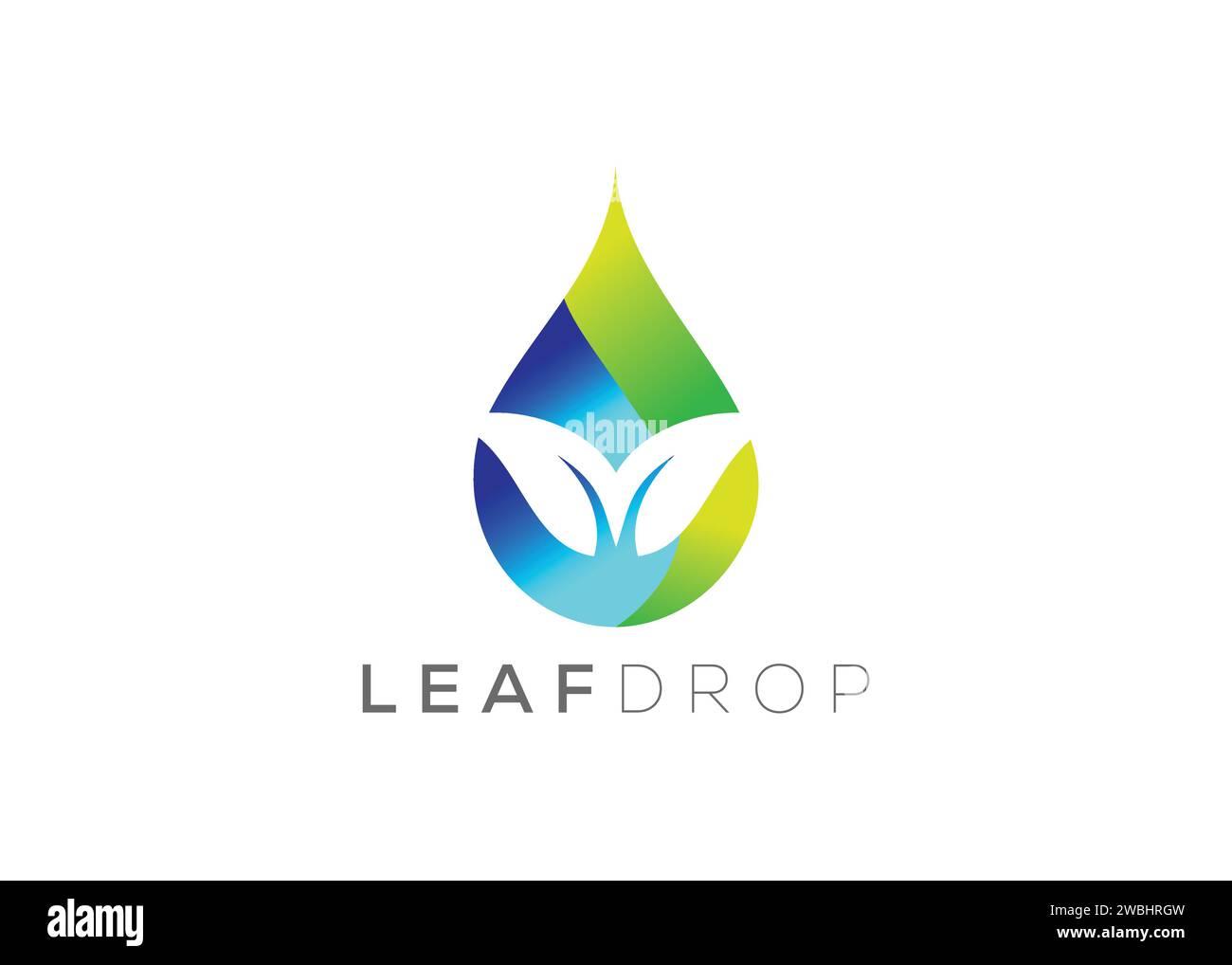 Modello vettoriale con logo a goccia d'acqua e foglia verde. Logo vettore delle gocce d'acqua naturali Illustrazione Vettoriale