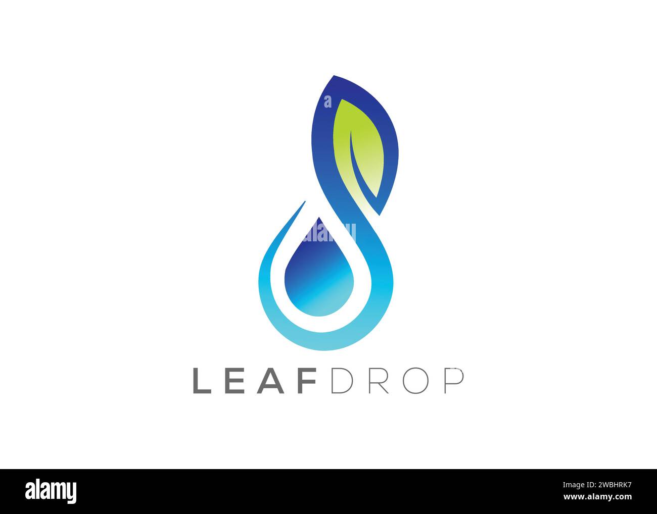 Modello vettoriale con logo a goccia d'acqua e foglia verde. Logo vettore delle gocce d'acqua naturali Illustrazione Vettoriale