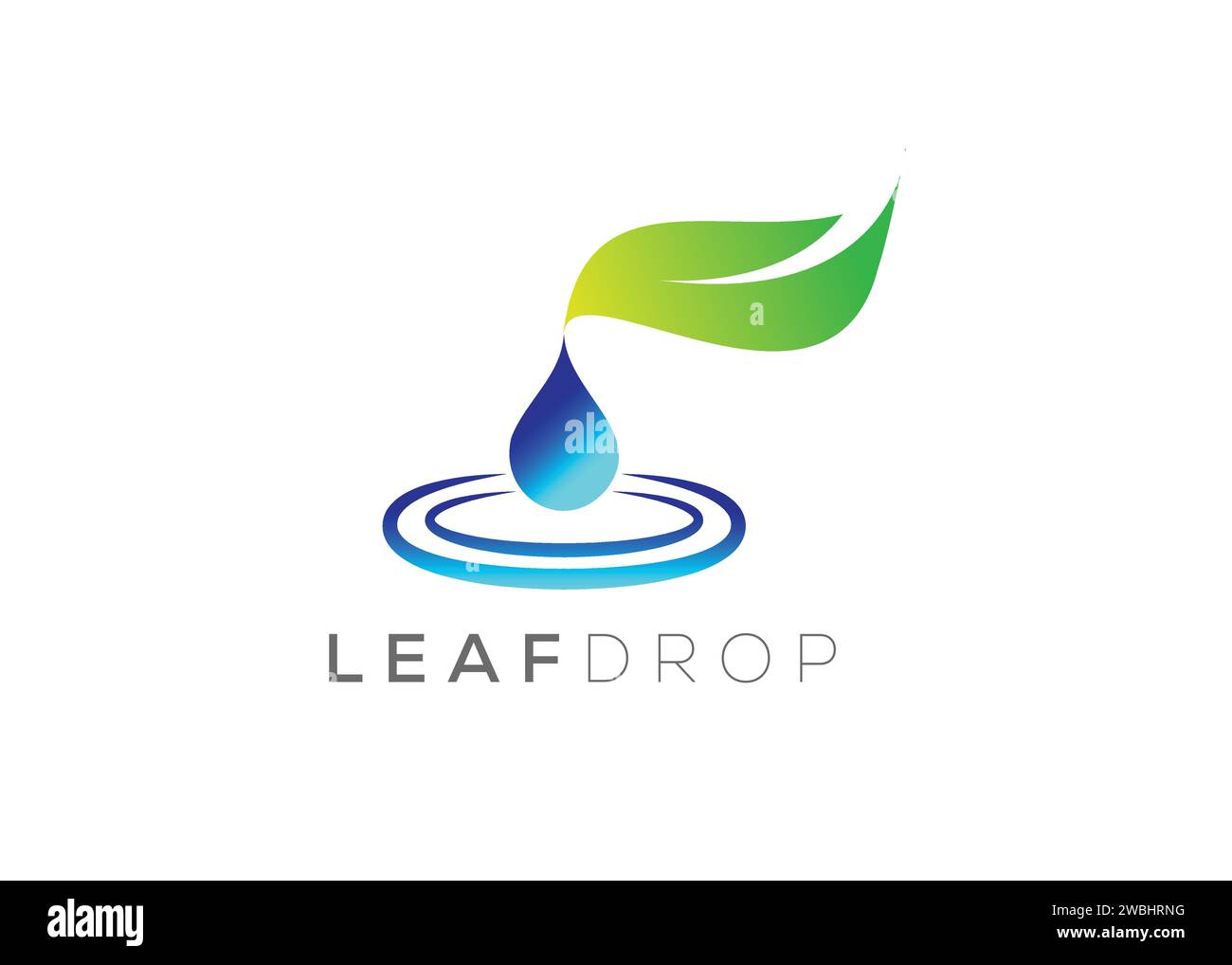 Modello vettoriale con logo a goccia d'acqua e foglia verde. Logo vettore delle gocce d'acqua naturali Illustrazione Vettoriale
