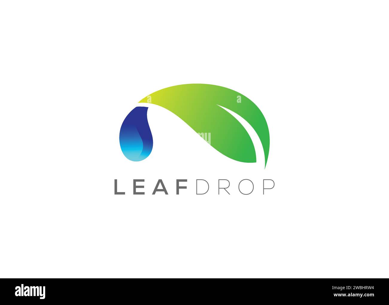 Modello vettoriale con logo a goccia d'acqua e foglia verde. Logo vettore delle gocce d'acqua naturali Illustrazione Vettoriale