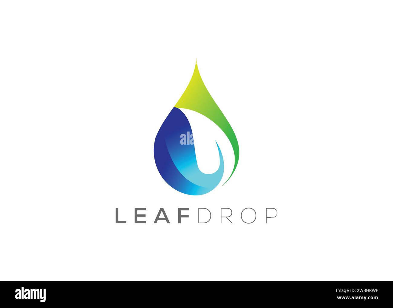 Modello vettoriale con logo a goccia d'acqua e foglia verde. Logo vettore delle gocce d'acqua naturali Illustrazione Vettoriale