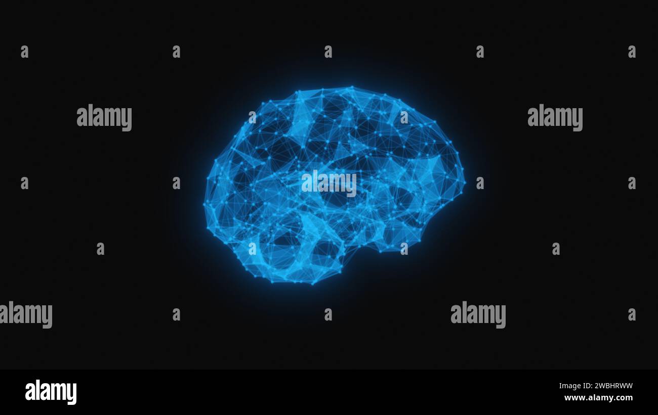 Cervello 3D con Plexus su sfondo scuro Foto Stock