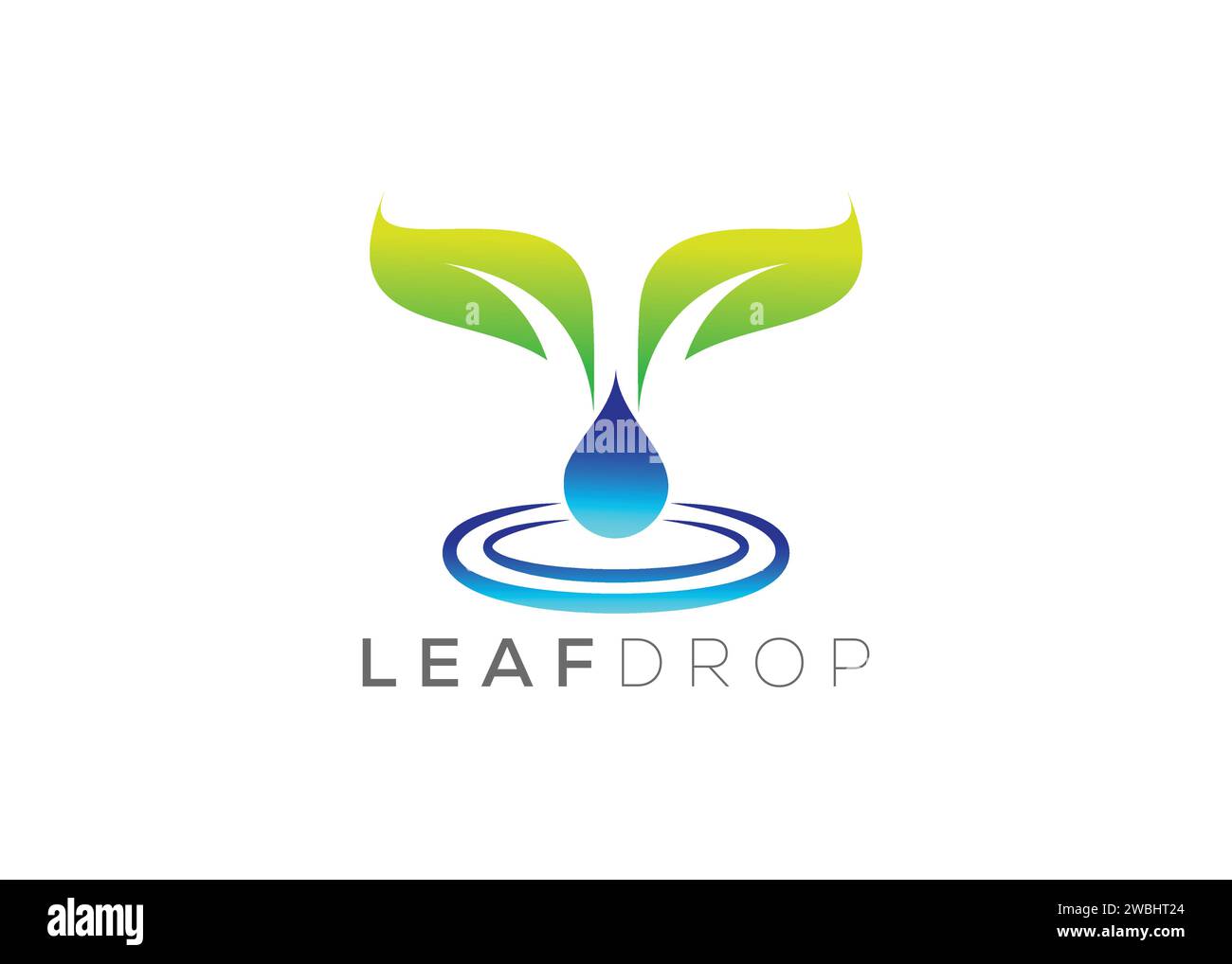 Modello vettoriale con logo a goccia d'acqua e foglia verde. Logo vettore delle gocce d'acqua naturali Illustrazione Vettoriale