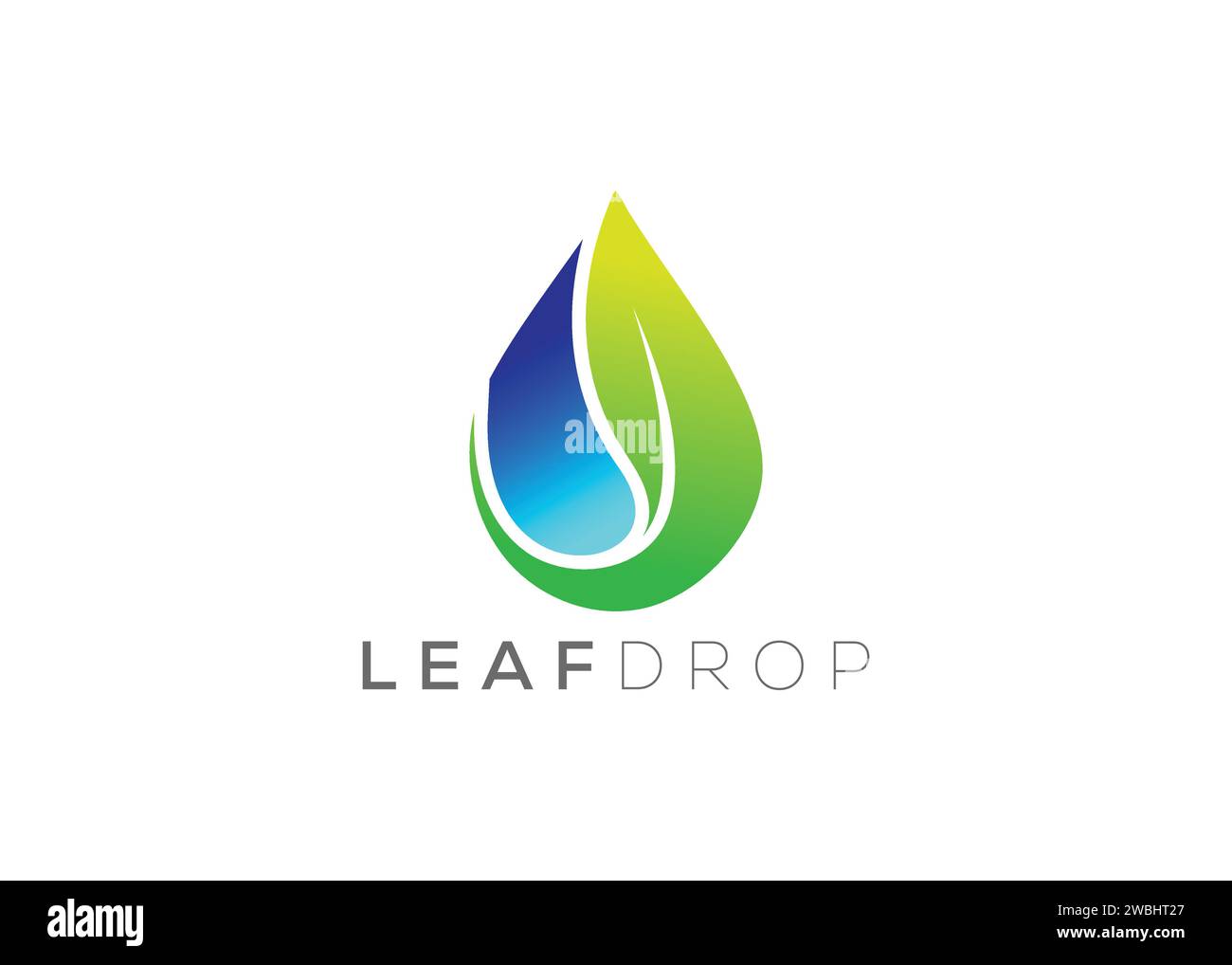 Modello vettoriale con logo a goccia d'acqua e foglia verde. Logo vettore delle gocce d'acqua naturali Illustrazione Vettoriale