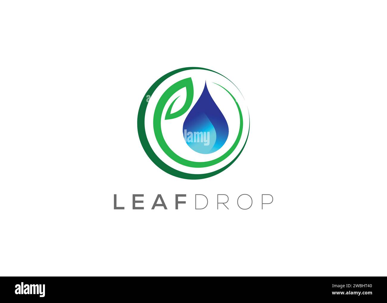Modello vettoriale con logo a goccia d'acqua e foglia verde. Logo vettore delle gocce d'acqua naturali Illustrazione Vettoriale