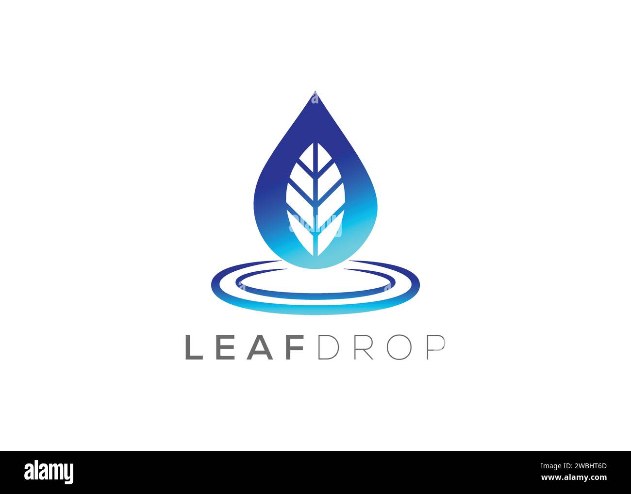 Modello vettoriale con logo a goccia d'acqua e foglia verde. Logo vettore delle gocce d'acqua naturali Illustrazione Vettoriale