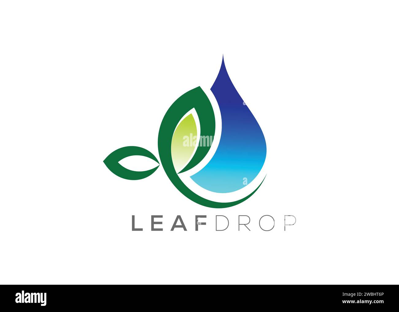 Modello vettoriale con logo a goccia d'acqua e foglia verde. Logo vettore delle gocce d'acqua naturali Illustrazione Vettoriale