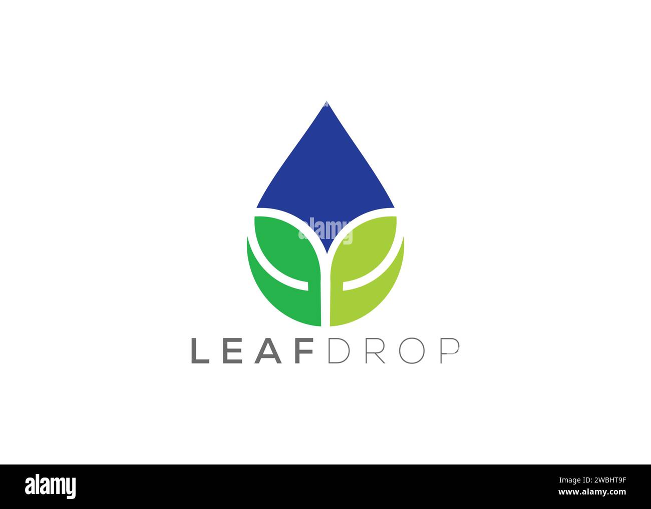 Modello vettoriale con logo a goccia d'acqua e foglia verde. Logo vettore delle gocce d'acqua naturali Illustrazione Vettoriale