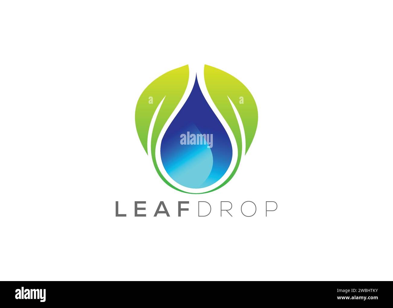 Modello vettoriale con logo a goccia d'acqua e foglia verde. Logo vettore delle gocce d'acqua naturali Illustrazione Vettoriale