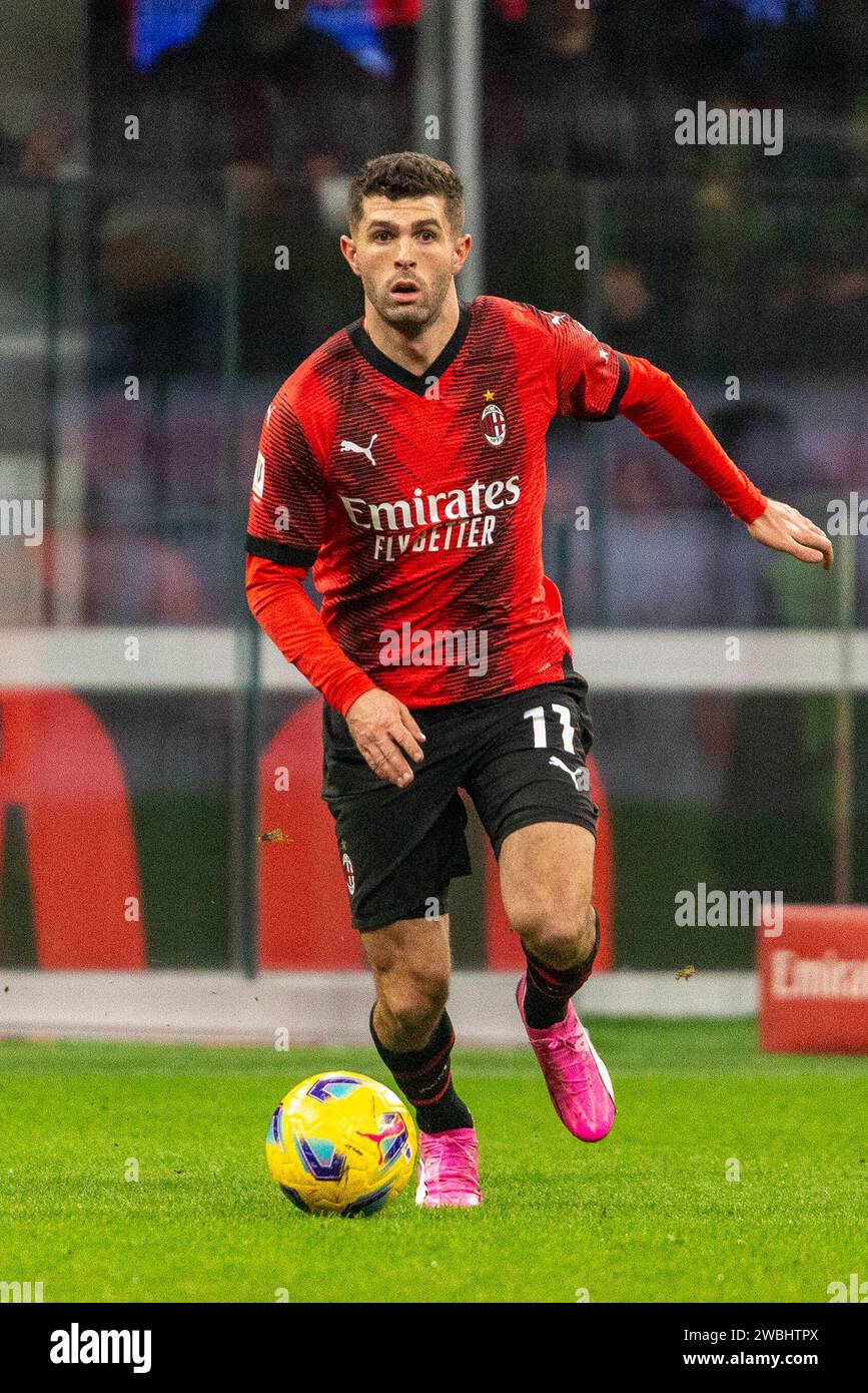 Milano, Italia - 10 gennaio 2024 - Milano-Atalanta coppa Italia - christian pulisic a.c. milano credito: Kines Milano/Alamy Live News Foto Stock