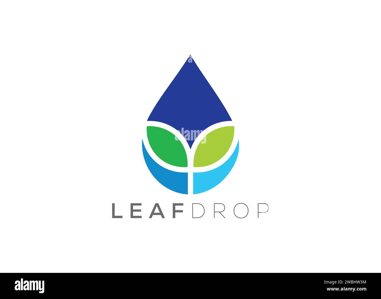 Modello vettoriale con logo a goccia d'acqua e foglia verde. Logo vettore delle gocce d'acqua naturali Illustrazione Vettoriale
