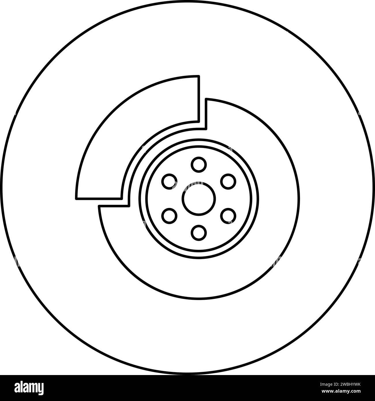 Disco del freno per auto parte ingranaggio icona in cerchio rotondo di colore nero illustrazione vettoriale immagine contorno linea contorno linea sottile semplice Illustrazione Vettoriale