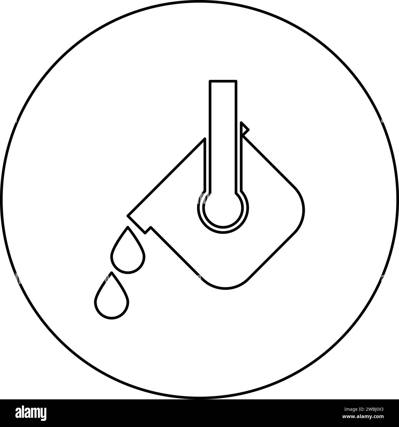 Crogiolo di metallo fuso versato dal mestolo fusione di ferro metallurgico fonderia icona del processo di fusione del metallo in cerchio rotondo di colore nero Illustrazione Vettoriale