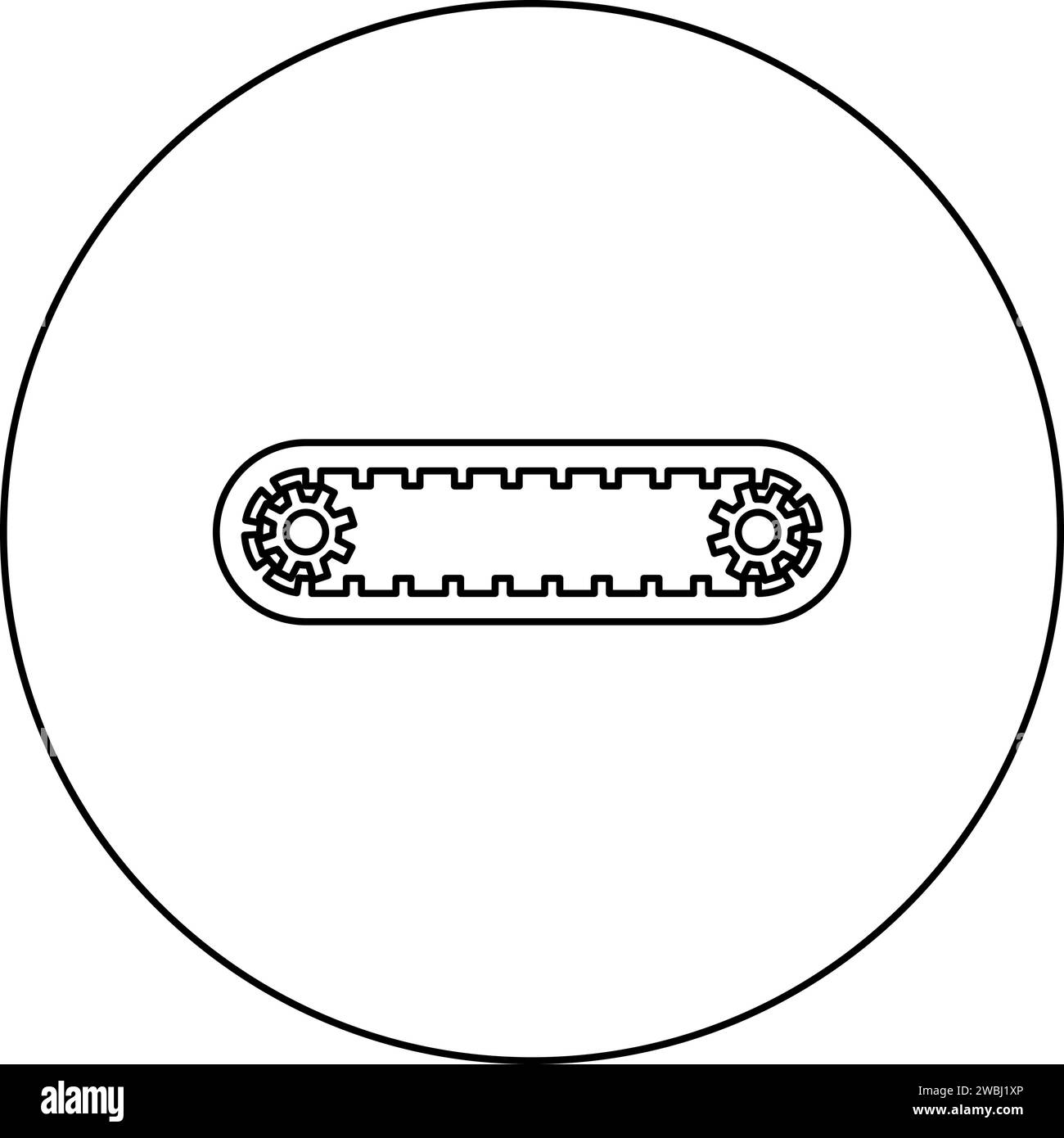 Cinghia per cinghia di trasmissione dentata del motore per gli ingranaggi, icona del meccanismo di distribuzione dei gas di fasatura modificata in cerchio, immagine vettoriale rotonda di colore nero Illustrazione Vettoriale