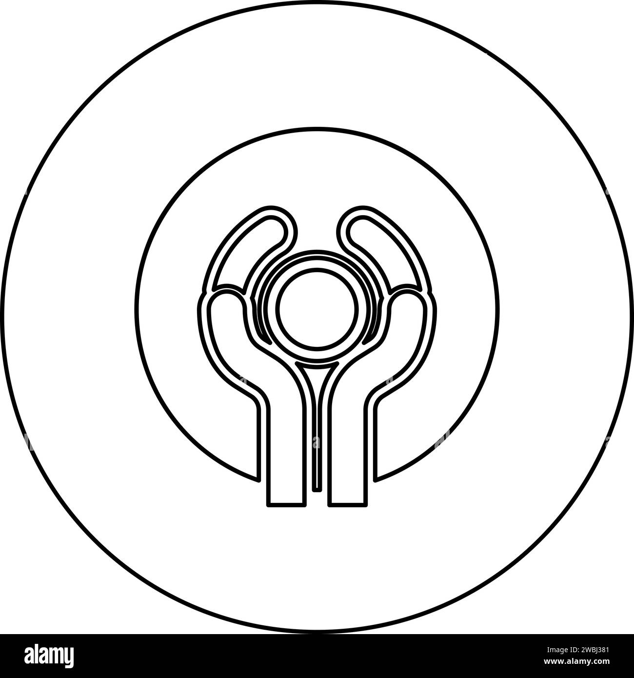 Laboratorio di arte ceramica Concept potter scolpisce il vaso di argilla sulla ruota di potter utilizza l'icona dell'idea ceramista a forma di mano e braccio in cerchio rotondo di colore nero vettoriale Illustrazione Vettoriale