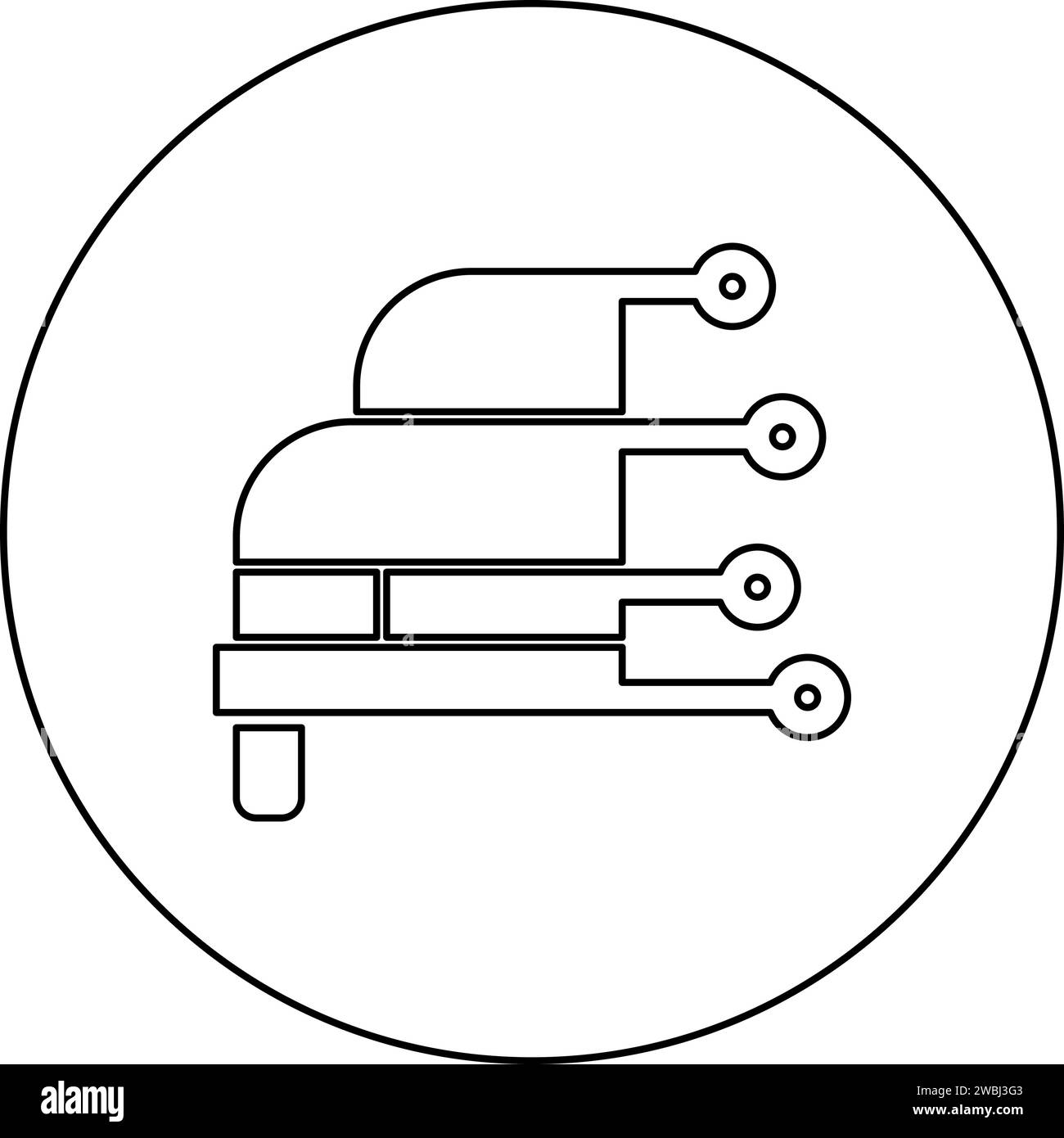 Diagnostica del veicolo hardware diagnostica del computer concetto di condizione tecnologia avanzata analisi di scansione automatica icona di riparazione in cerchio rotondo nero Illustrazione Vettoriale