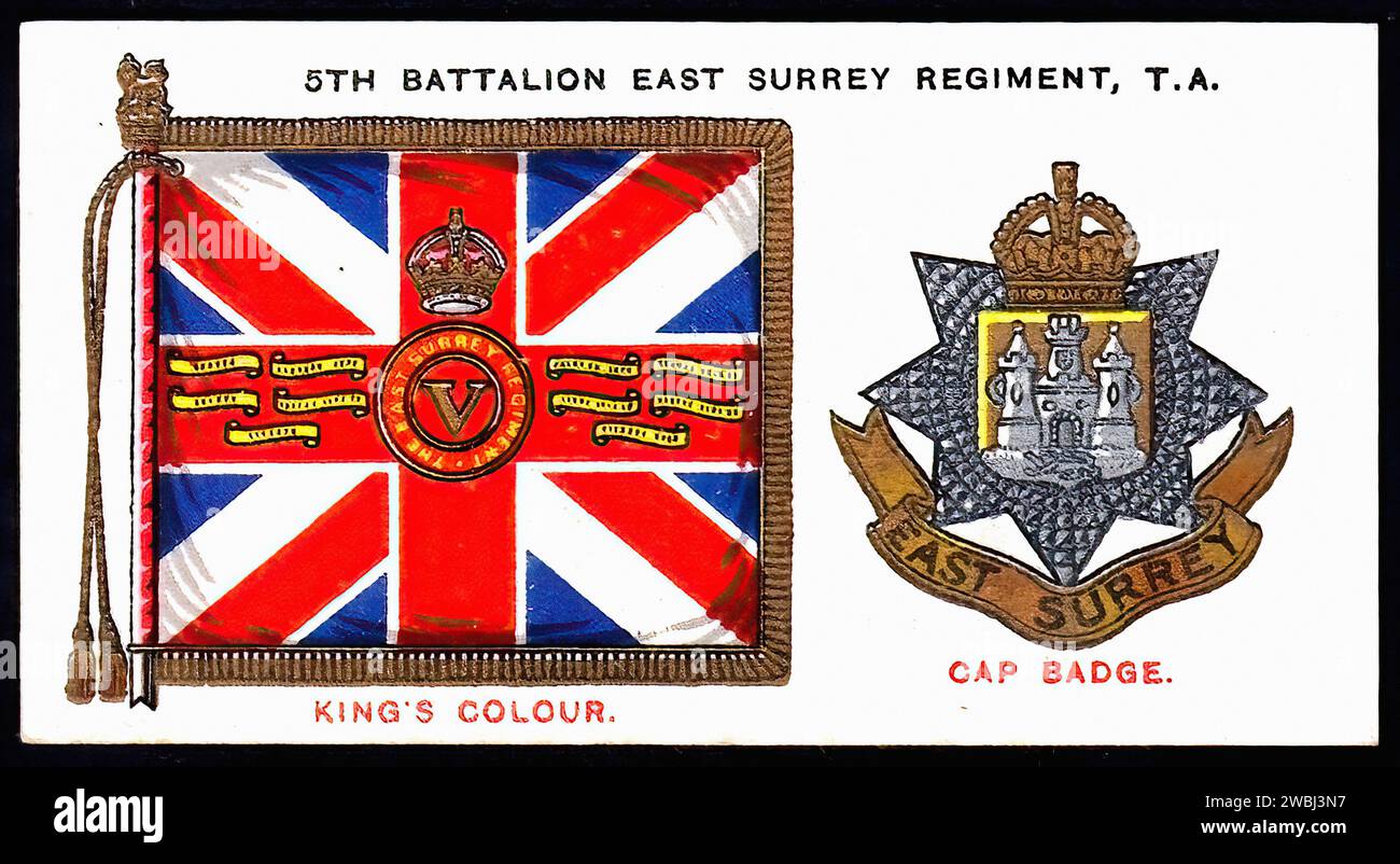 5° Battaglione East Surrey Regiment - illustrazione di carte di sigaretta d'epoca Foto Stock