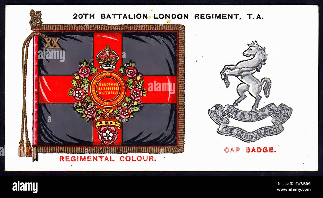 20th Battalion London Regiment T.A. - illustrazione di carte di sigaretta d'epoca Foto Stock