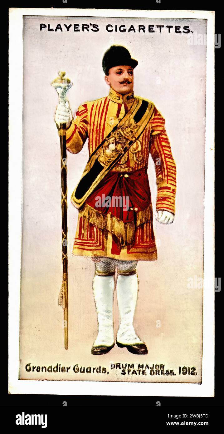 Drum Major, Grenadier Guards, 1912 - illustrazione della carta di sigaretta d'epoca Foto Stock