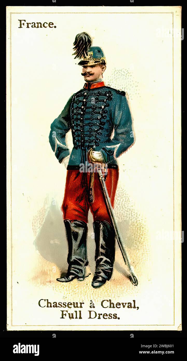 Cacciatore francese a Cheval - illustrazione della carta di sigaretta d'epoca Foto Stock