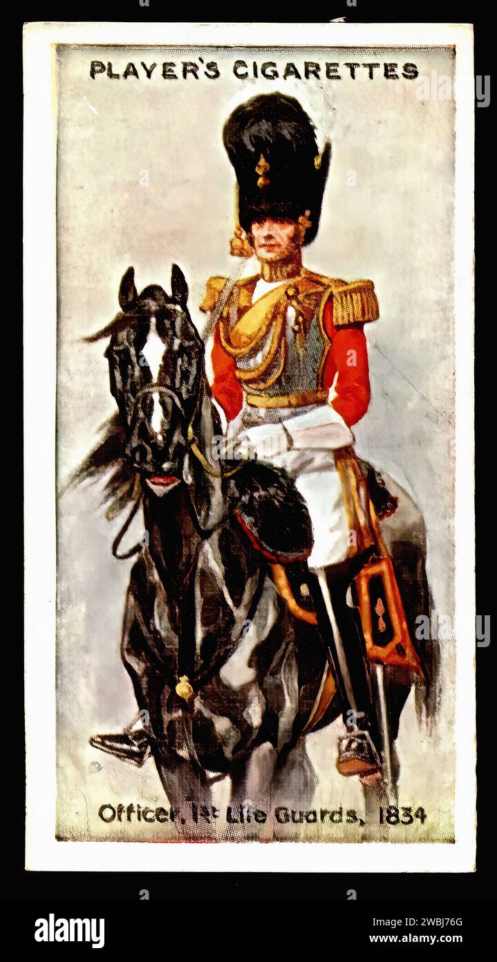 Ufficiale, 1st Life Guards, 1834 - illustrazione di carte di sigaretta d'epoca Foto Stock