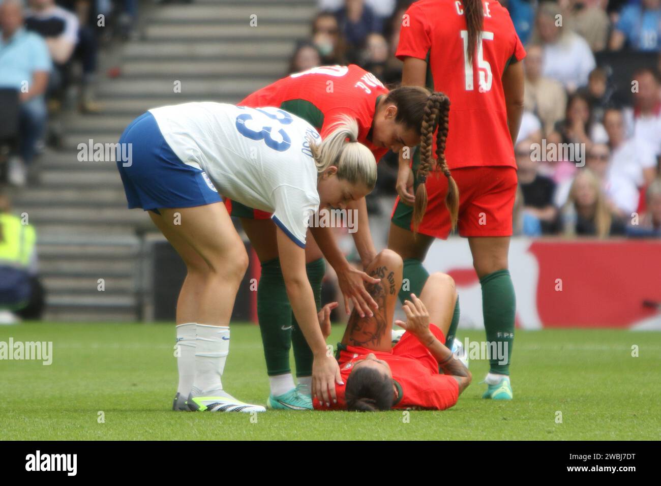 England Lionesses squadra di calcio femminile contro Portogallo, allo Stadio MK, Milton Keynes, 1 luglio 2023 Foto Stock