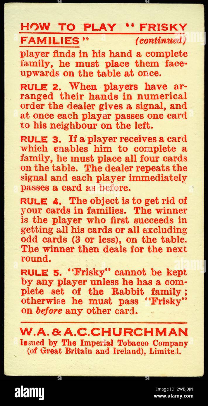Istruzioni frisky 2 - illustrazione inserto sigaretta d'epoca Foto Stock