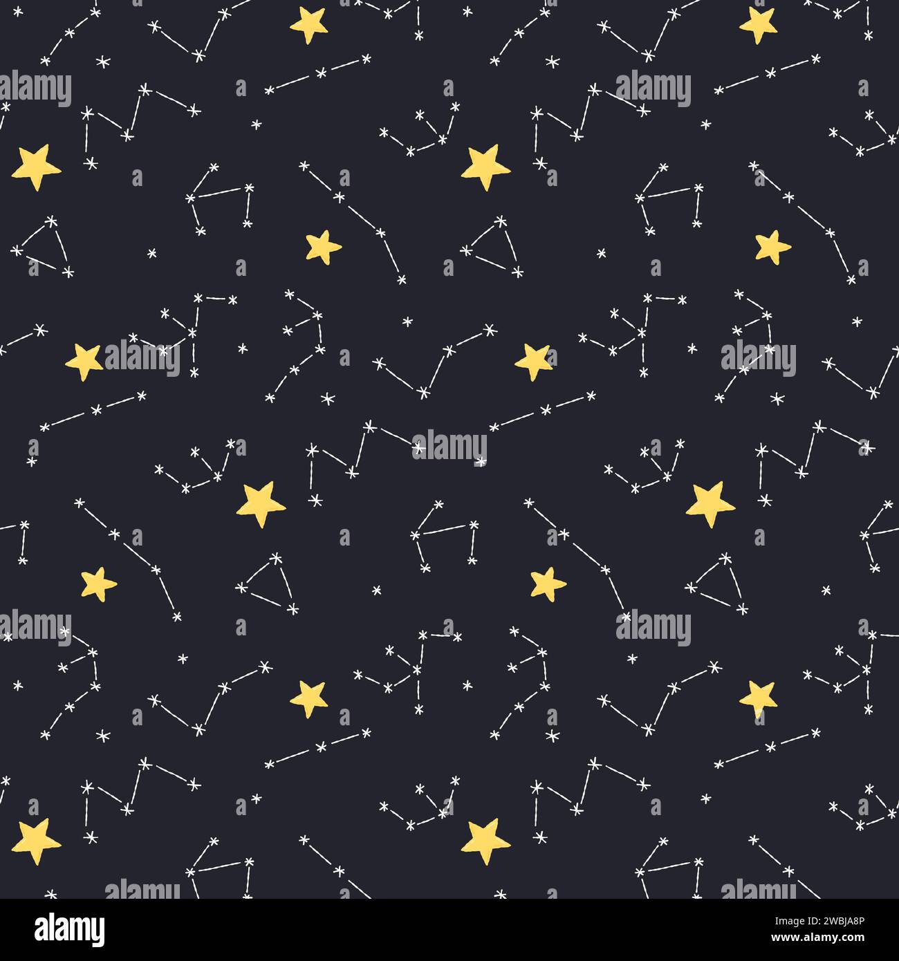 Baby cute motivo senza cuciture con elementi spaziali su sfondo scuro. Stile cartone animato piatto disegnato a mano. Illustrazione vettoriale Illustrazione Vettoriale