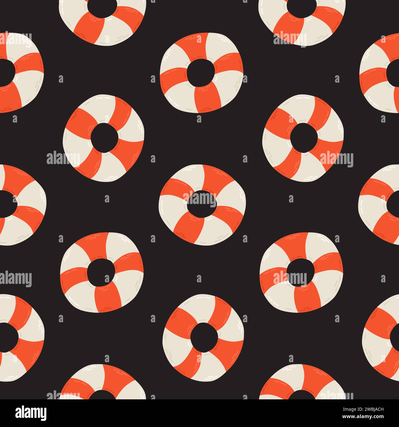 Modello marino estivo con salvagente. Elementi dei cartoni animati piatti disegnati a mano. Illustrazione vettoriale Illustrazione Vettoriale