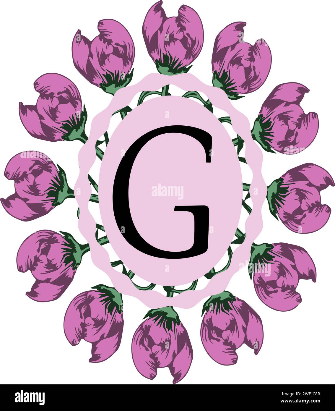 Bellissimo monogramma isolato con lettera maiuscola G, progettato su sfondo trasparente per biglietti di auguri e inviti di nozze Illustrazione Vettoriale