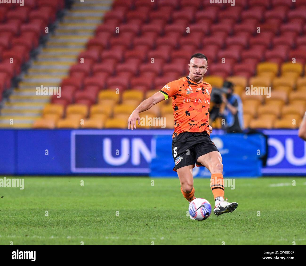 Thomas Aldred al sesto round del calcio maschile A-League, Brisbane Roar vs Western Sydney Wanderers, Suncorp Stadium, Brisbane, Queensland, 1 dicembre Foto Stock