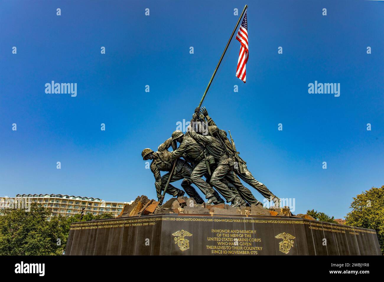 Washington D.C., USA; 2 giugno 2023: Il Marine Corps War Memorial, il famoso monumento alla battaglia di Iwo Jima nella capitale degli Stati Uniti. Foto Stock