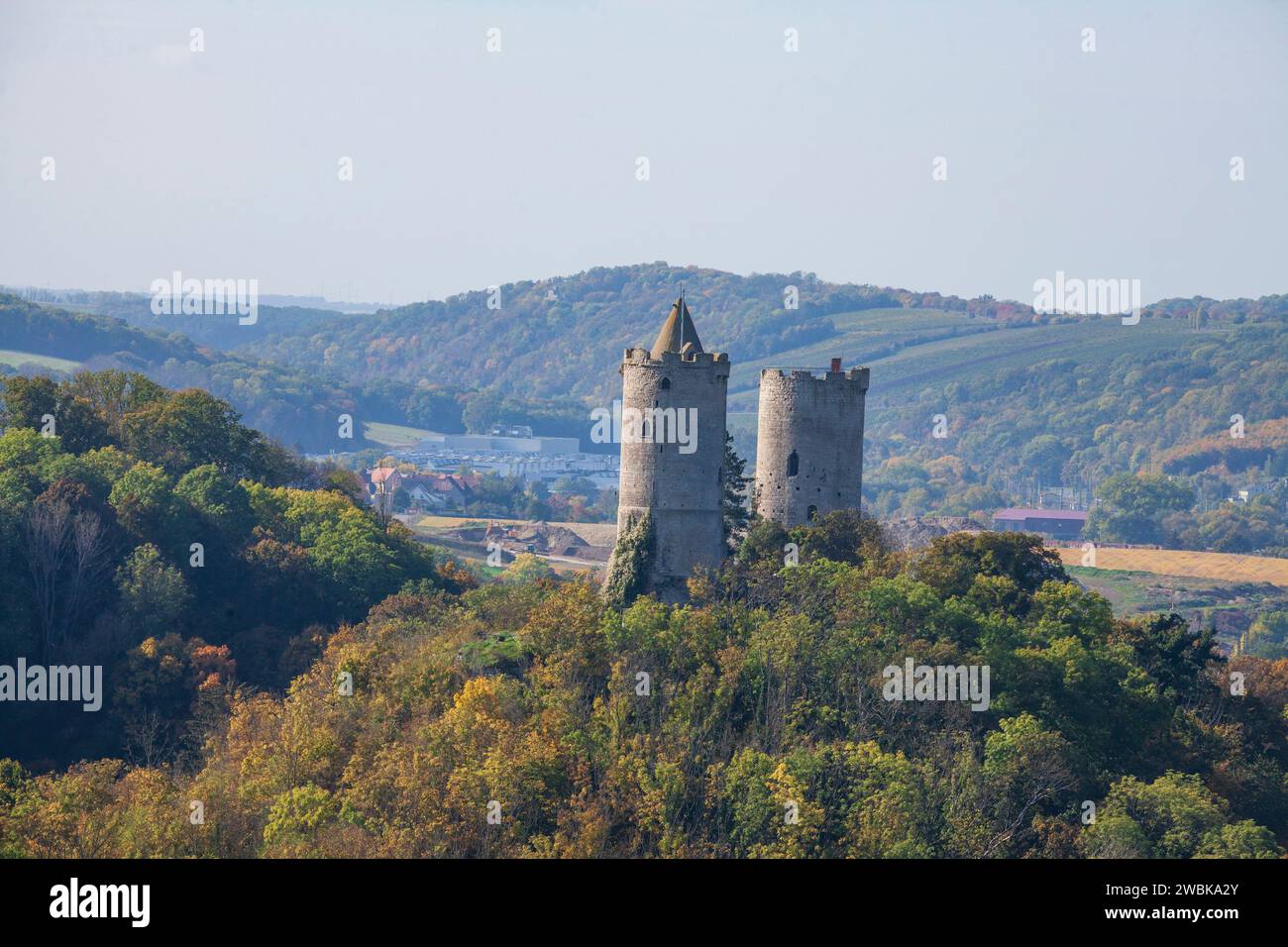 Rovine del castello di Saaleck vicino a Bad Kösen, Naumburg, Sassonia-Anhalt, Germania, Europa Foto Stock