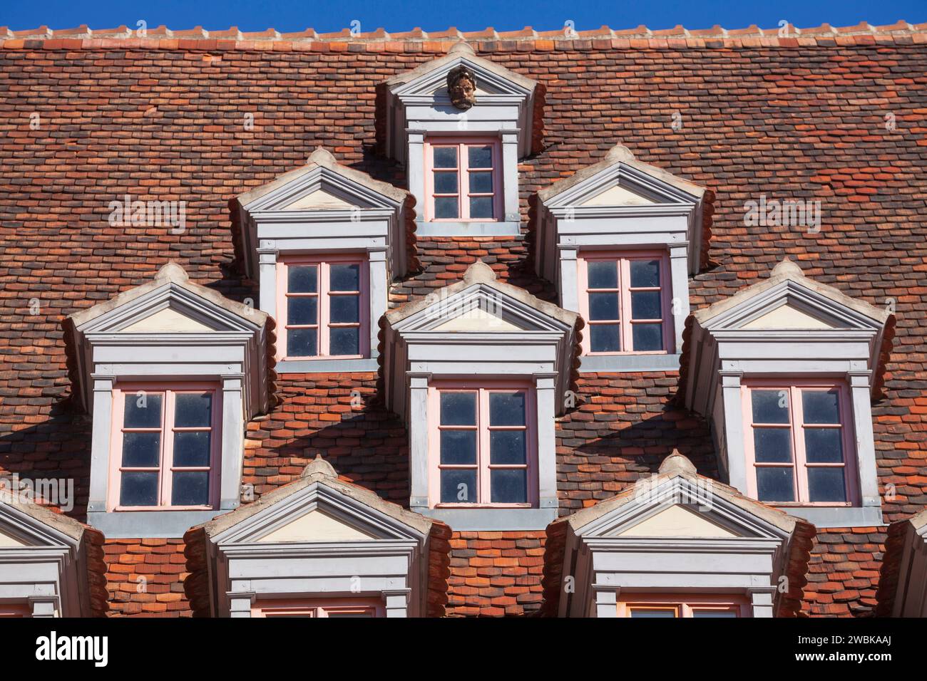 Edificio sulla piazza del mercato di Naumburg, tetto, finestre, Sassonia-Anhalt, Germania, Europa Foto Stock