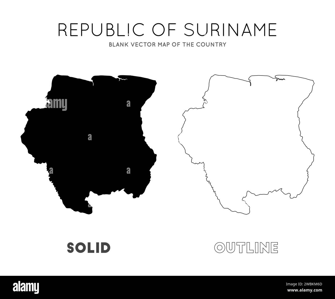 Mappa del Suriname. Mappa vettoriale vuota del paese. Confini del Suriname per la tua infografica. Illustrazione vettoriale. Illustrazione Vettoriale